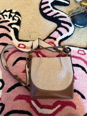Zara Brown Leather and Cream Felt Crossbody Bag